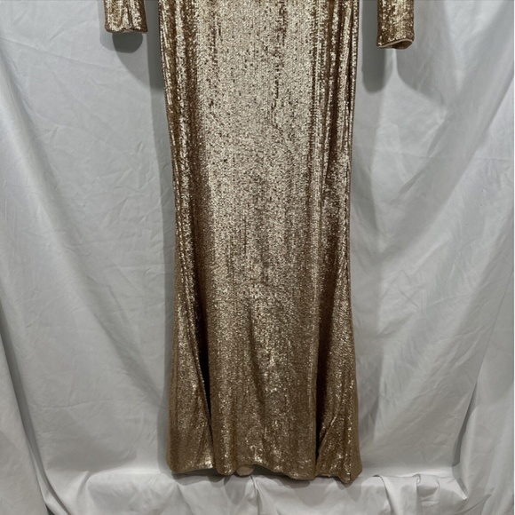 NEW $650 Donna Karan New York [ 4 ] Long Sleeve Stacked Sequin Gown‎ Gold - Picture 9 of 12